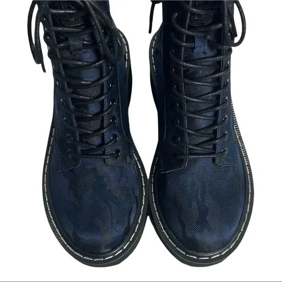 Kendall & Kylie Hunt2 Navy and Black Combat Moto Lace-Up Lug Platform Sole Boot - Picture 4 of 7